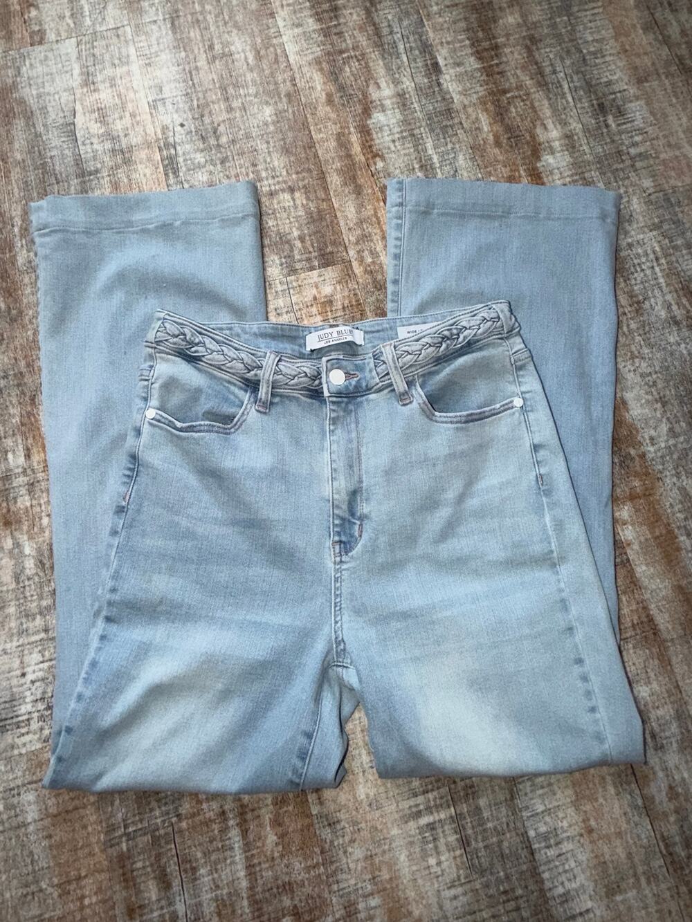 Judy Blue Signature Jeans Light Wash High Rise Wide Leg Braid Detail Size 11 30